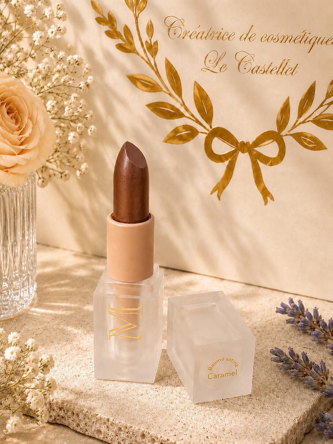 Baume satiné en stick - Caramel - Soin à lèvres teinté
