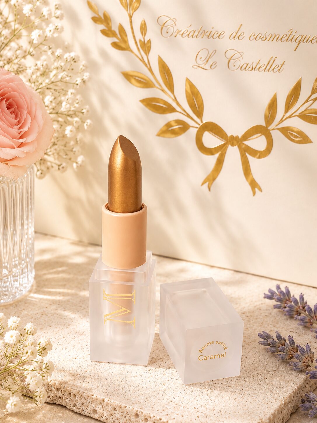Baume satiné en stick - Caramel - Soin à lèvres teinté