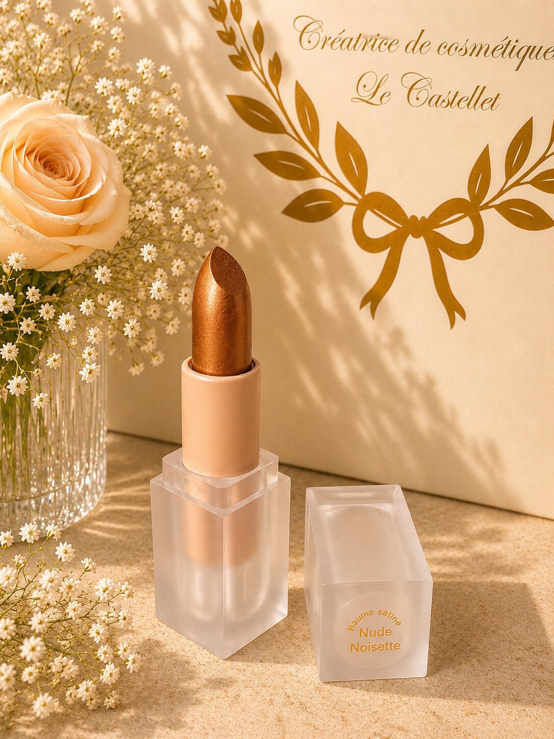 Baume satiné en stick - Nude Noisette - Soin à lèvres teinté
